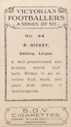 1933 Godfrey Phillips Victorian Footballers (A Series of 50) #44 Reg Hickey Back
